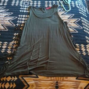 Panhandle Olive Green Fringe tank Dress